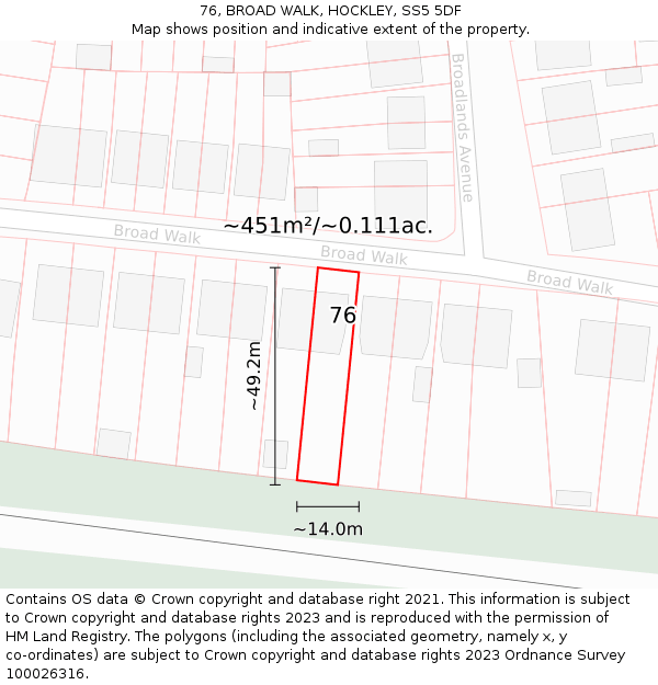 76, BROAD WALK, HOCKLEY, SS5 5DF: Plot and title map