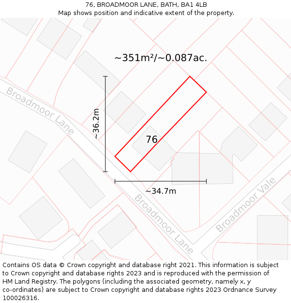76, BROADMOOR LANE, BATH, BA1 4LB: Plot and title map