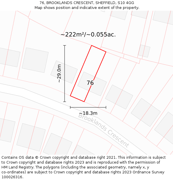76, BROOKLANDS CRESCENT, SHEFFIELD, S10 4GG: Plot and title map