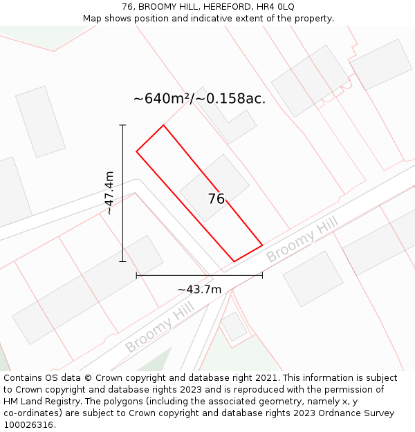 76, BROOMY HILL, HEREFORD, HR4 0LQ: Plot and title map