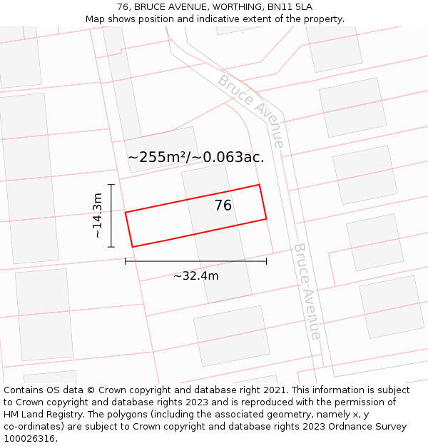 76, BRUCE AVENUE, WORTHING, BN11 5LA: Plot and title map