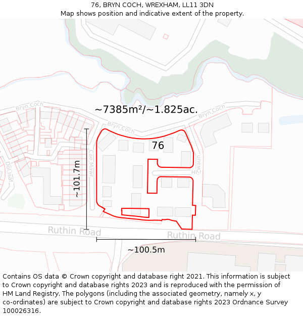 76, BRYN COCH, WREXHAM, LL11 3DN: Plot and title map
