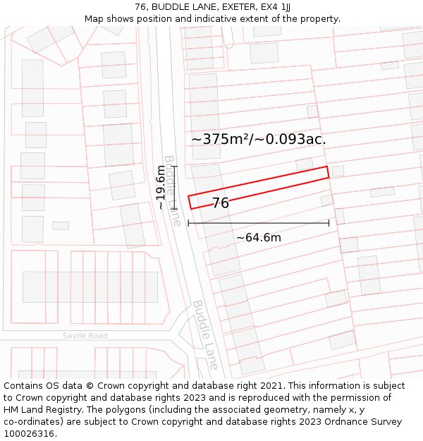 76, BUDDLE LANE, EXETER, EX4 1JJ: Plot and title map