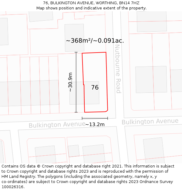 76, BULKINGTON AVENUE, WORTHING, BN14 7HZ: Plot and title map