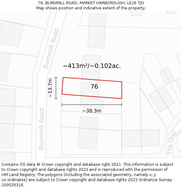 76, BURNMILL ROAD, MARKET HARBOROUGH, LE16 7JG: Plot and title map