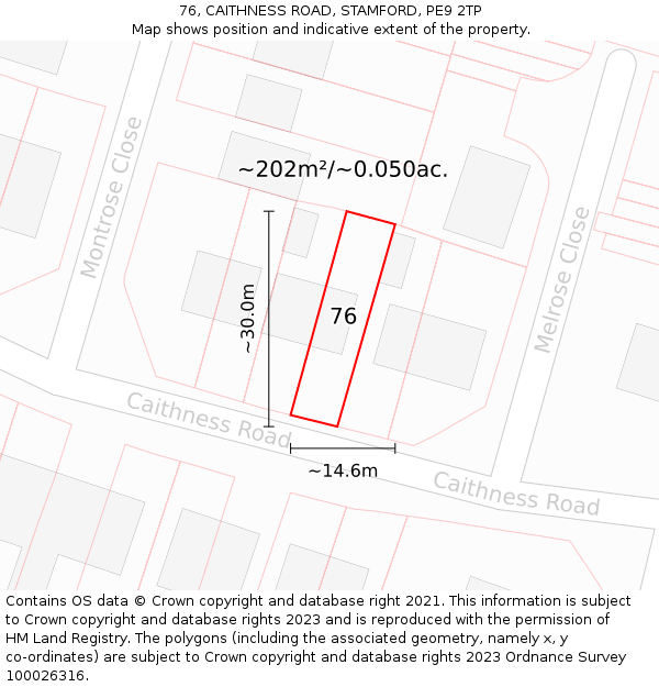 76, CAITHNESS ROAD, STAMFORD, PE9 2TP: Plot and title map