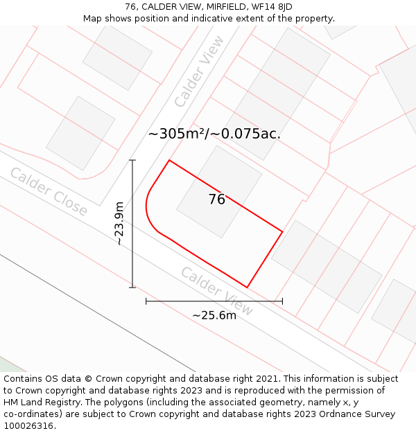 76, CALDER VIEW, MIRFIELD, WF14 8JD: Plot and title map
