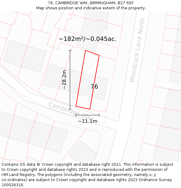 76, CAMBRIDGE WAY, BIRMINGHAM, B27 6SF: Plot and title map