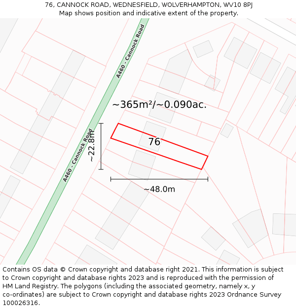 76, CANNOCK ROAD, WEDNESFIELD, WOLVERHAMPTON, WV10 8PJ: Plot and title map