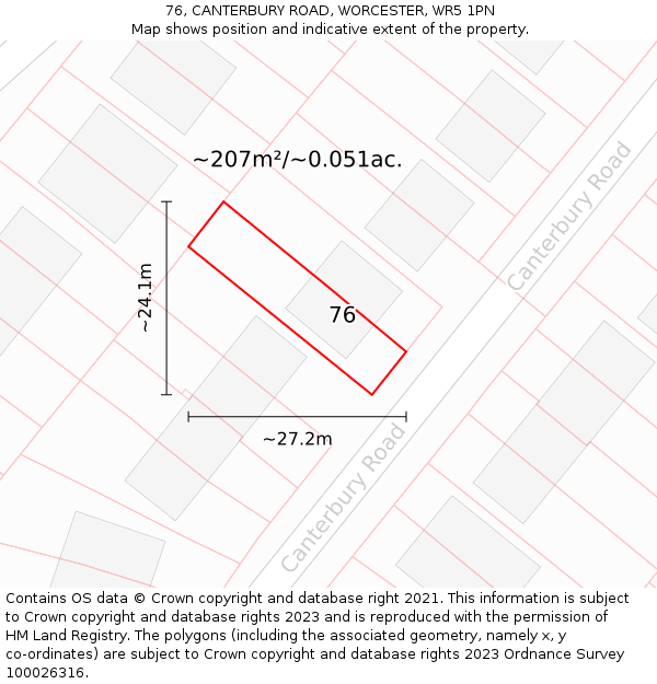 76, CANTERBURY ROAD, WORCESTER, WR5 1PN: Plot and title map