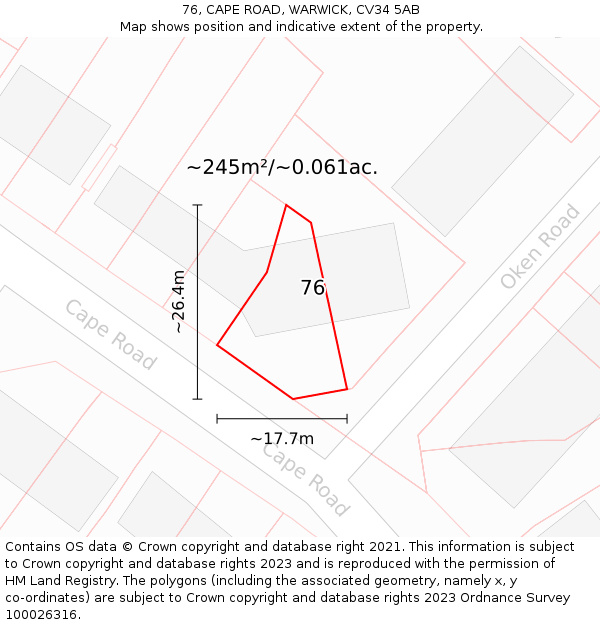 76, CAPE ROAD, WARWICK, CV34 5AB: Plot and title map