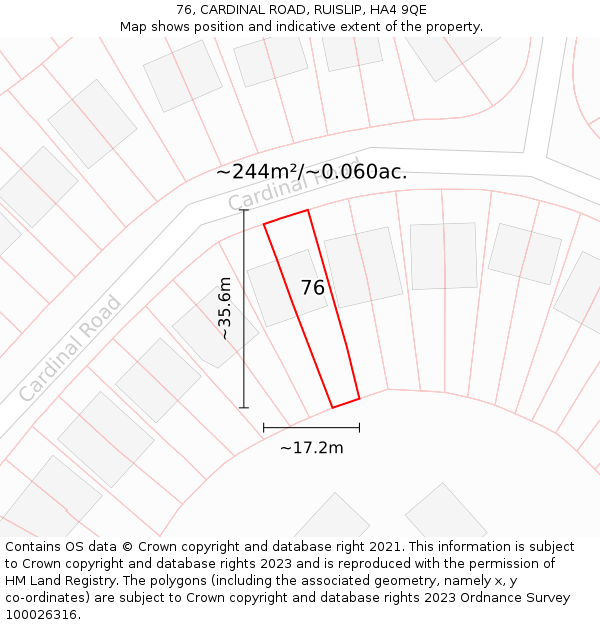 76, CARDINAL ROAD, RUISLIP, HA4 9QE: Plot and title map