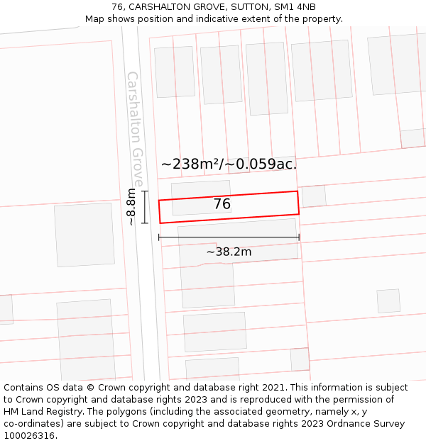 76, CARSHALTON GROVE, SUTTON, SM1 4NB: Plot and title map