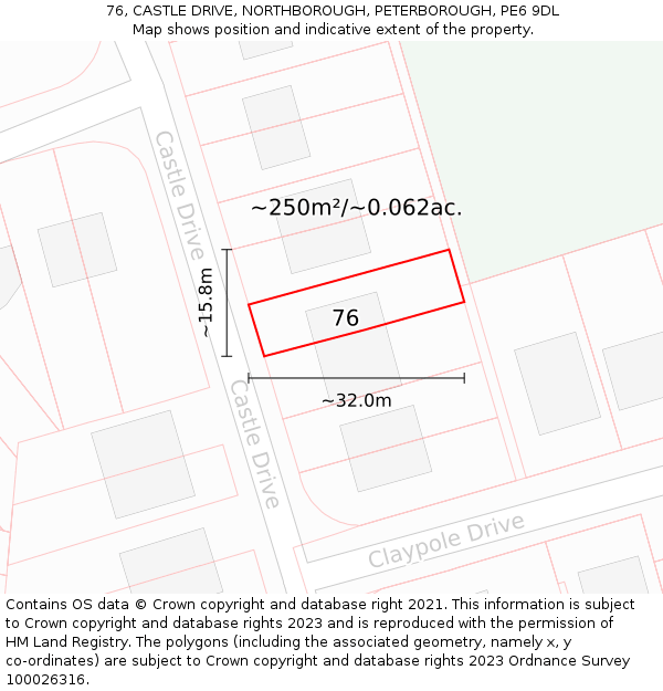 76, CASTLE DRIVE, NORTHBOROUGH, PETERBOROUGH, PE6 9DL: Plot and title map