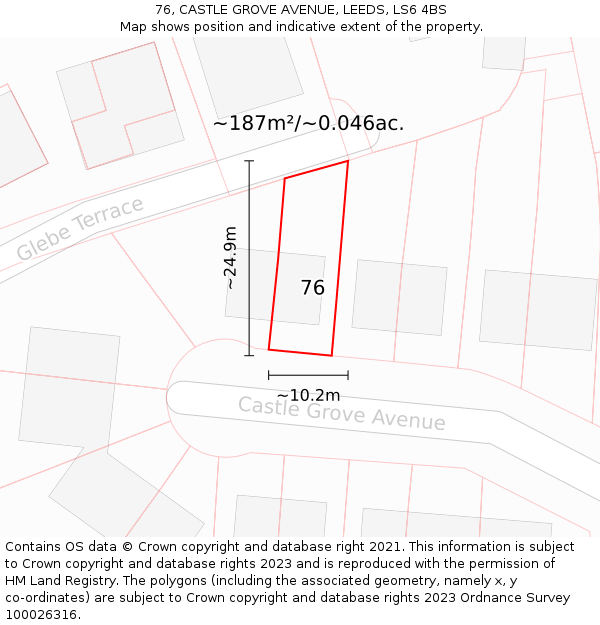 76, CASTLE GROVE AVENUE, LEEDS, LS6 4BS: Plot and title map