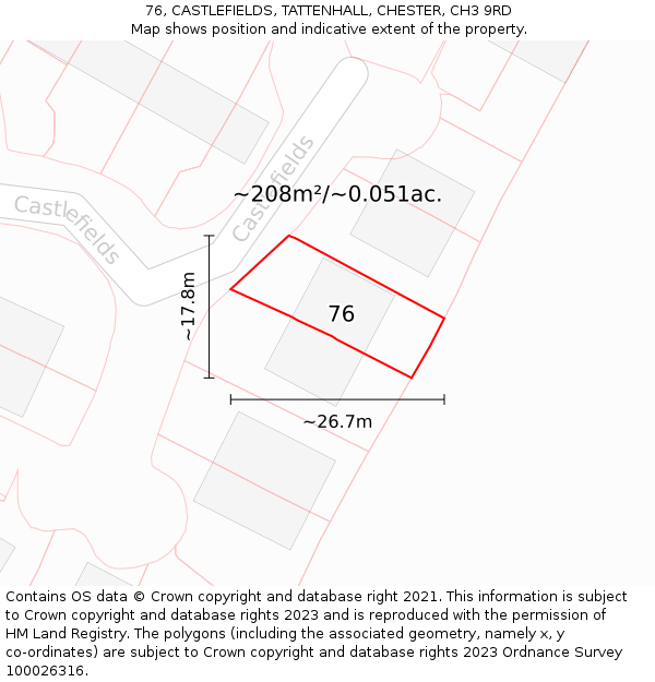 76, CASTLEFIELDS, TATTENHALL, CHESTER, CH3 9RD: Plot and title map
