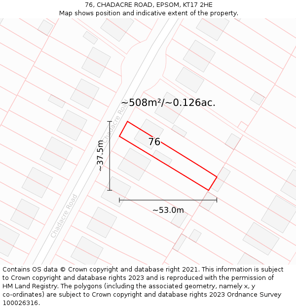 76, CHADACRE ROAD, EPSOM, KT17 2HE: Plot and title map