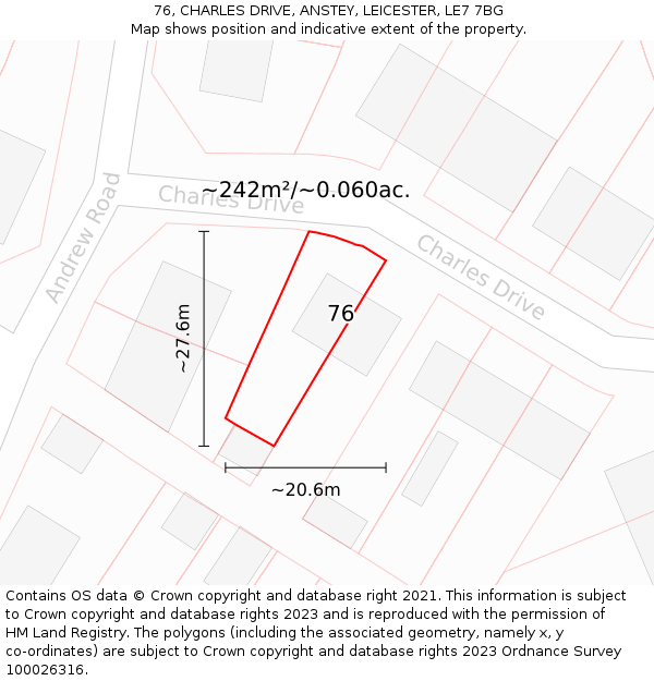 76, CHARLES DRIVE, ANSTEY, LEICESTER, LE7 7BG: Plot and title map