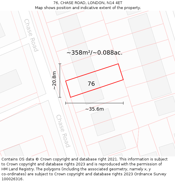 76, CHASE ROAD, LONDON, N14 4ET: Plot and title map