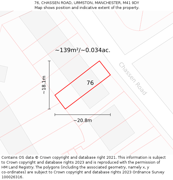 76, CHASSEN ROAD, URMSTON, MANCHESTER, M41 9DY: Plot and title map