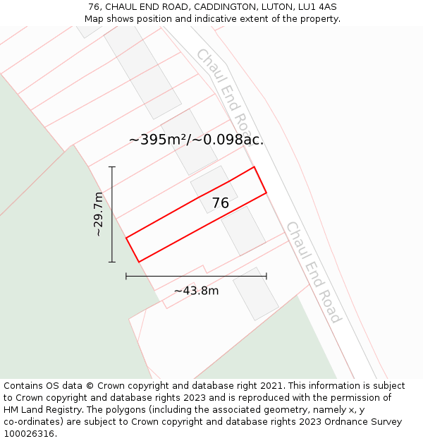 76, CHAUL END ROAD, CADDINGTON, LUTON, LU1 4AS: Plot and title map