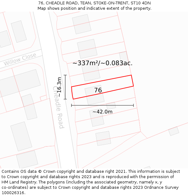 76, CHEADLE ROAD, TEAN, STOKE-ON-TRENT, ST10 4DN: Plot and title map