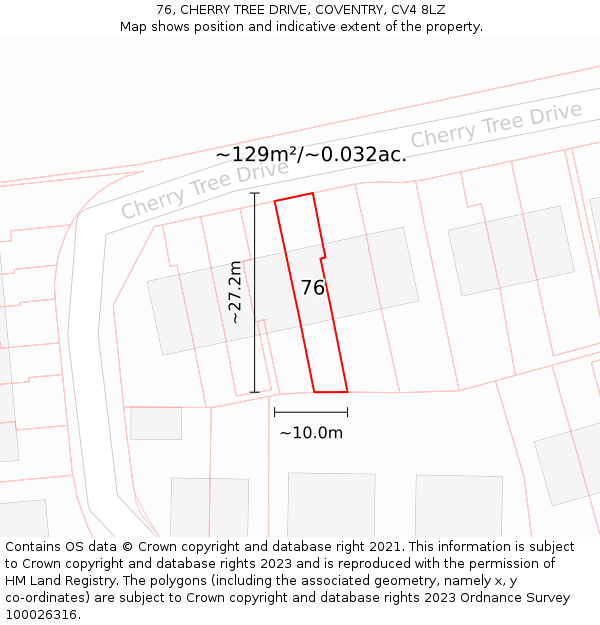 76, CHERRY TREE DRIVE, COVENTRY, CV4 8LZ: Plot and title map