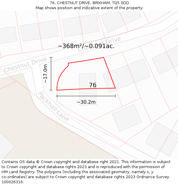 76, CHESTNUT DRIVE, BRIXHAM, TQ5 0DD: Plot and title map
