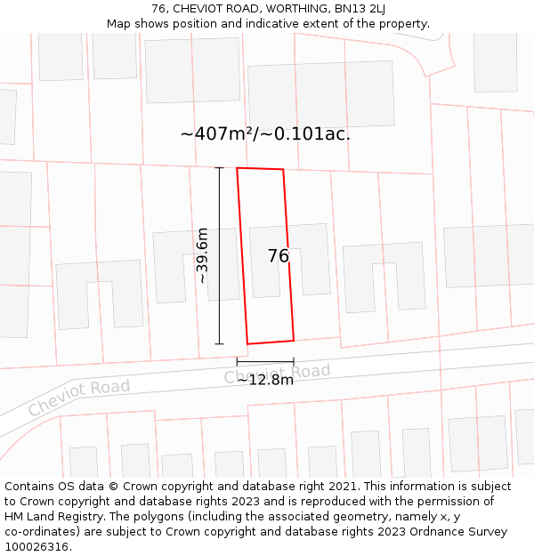 76, CHEVIOT ROAD, WORTHING, BN13 2LJ: Plot and title map