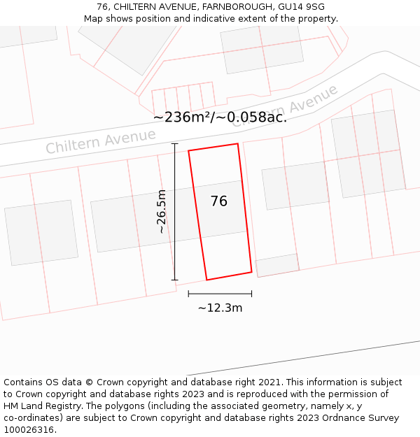 76, CHILTERN AVENUE, FARNBOROUGH, GU14 9SG: Plot and title map