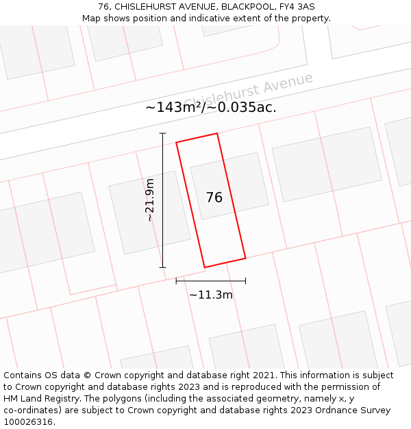 76, CHISLEHURST AVENUE, BLACKPOOL, FY4 3AS: Plot and title map
