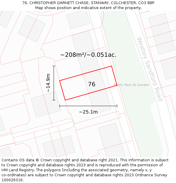 76, CHRISTOPHER GARNETT CHASE, STANWAY, COLCHESTER, CO3 8BP: Plot and title map