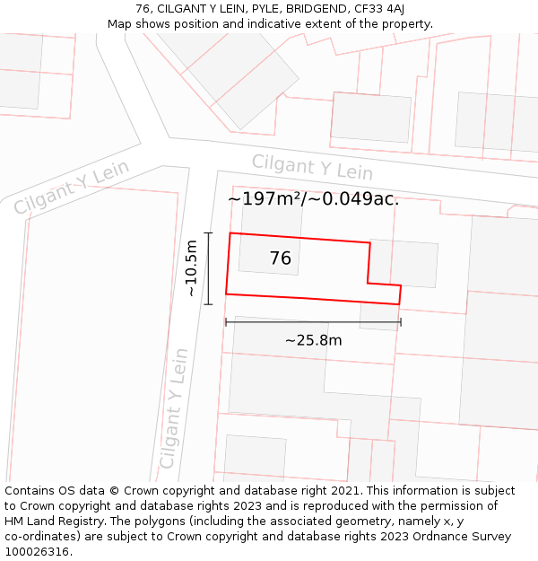 76, CILGANT Y LEIN, PYLE, BRIDGEND, CF33 4AJ: Plot and title map