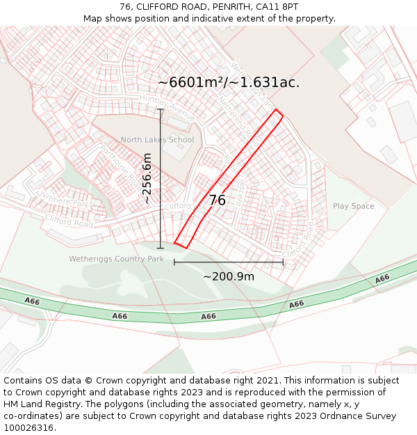 76, CLIFFORD ROAD, PENRITH, CA11 8PT: Plot and title map
