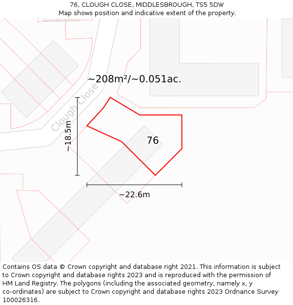 76, CLOUGH CLOSE, MIDDLESBROUGH, TS5 5DW: Plot and title map