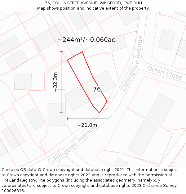 76, COLLINGTREE AVENUE, WINSFORD, CW7 3UH: Plot and title map