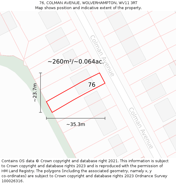 76, COLMAN AVENUE, WOLVERHAMPTON, WV11 3RT: Plot and title map
