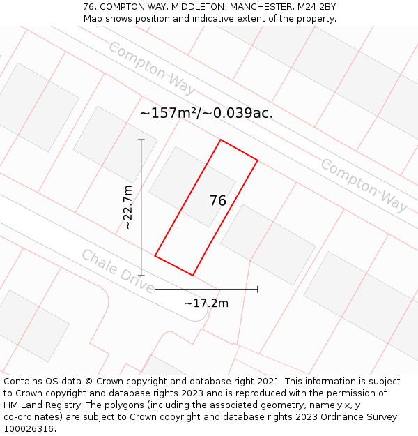 76, COMPTON WAY, MIDDLETON, MANCHESTER, M24 2BY: Plot and title map