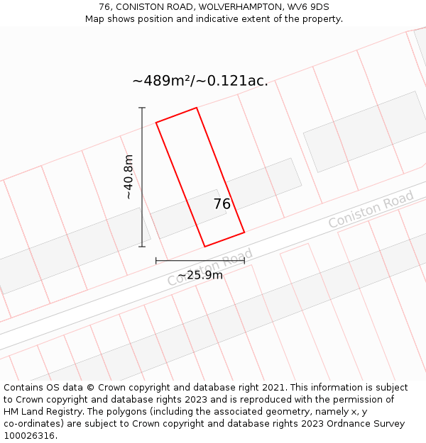 76, CONISTON ROAD, WOLVERHAMPTON, WV6 9DS: Plot and title map