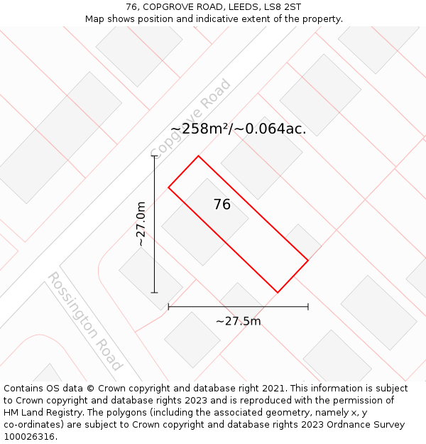 76, COPGROVE ROAD, LEEDS, LS8 2ST: Plot and title map