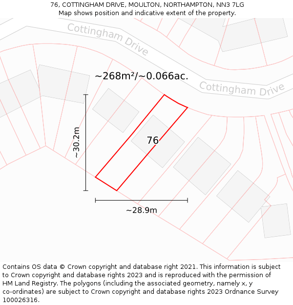 76, COTTINGHAM DRIVE, MOULTON, NORTHAMPTON, NN3 7LG: Plot and title map