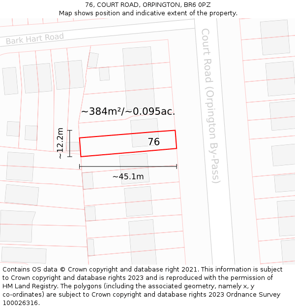 76, COURT ROAD, ORPINGTON, BR6 0PZ: Plot and title map