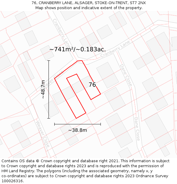 76, CRANBERRY LANE, ALSAGER, STOKE-ON-TRENT, ST7 2NX: Plot and title map