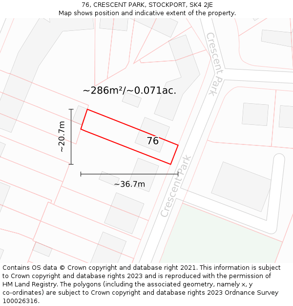 76, CRESCENT PARK, STOCKPORT, SK4 2JE: Plot and title map