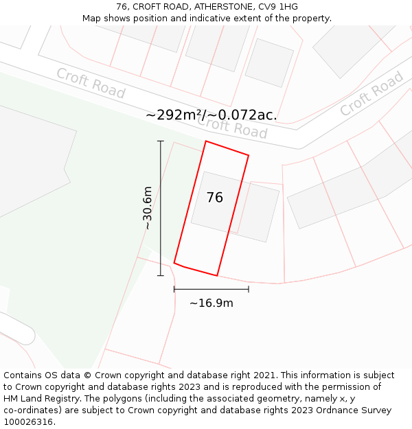 76, CROFT ROAD, ATHERSTONE, CV9 1HG: Plot and title map