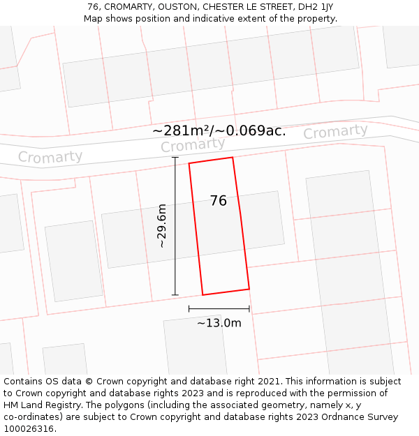 76, CROMARTY, OUSTON, CHESTER LE STREET, DH2 1JY: Plot and title map