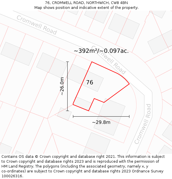 76, CROMWELL ROAD, NORTHWICH, CW8 4BN: Plot and title map