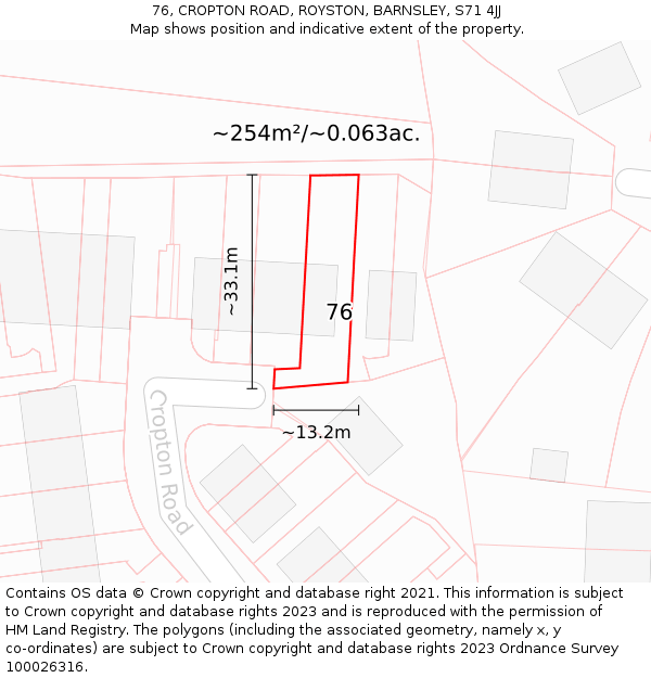 76, CROPTON ROAD, ROYSTON, BARNSLEY, S71 4JJ: Plot and title map
