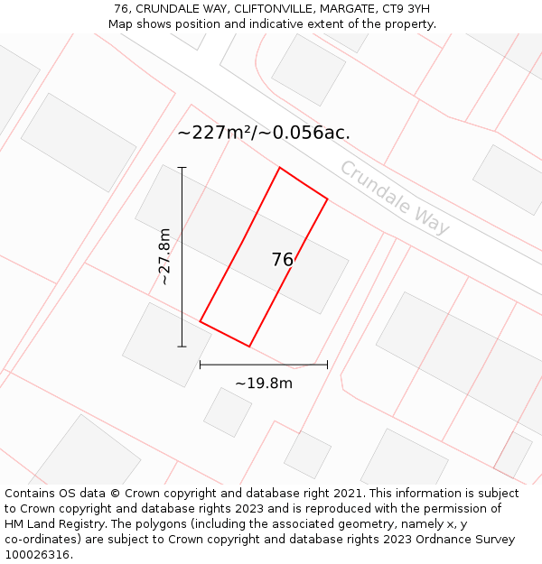 76, CRUNDALE WAY, CLIFTONVILLE, MARGATE, CT9 3YH: Plot and title map
