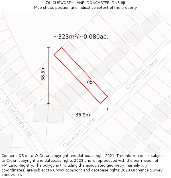 76, CUSWORTH LANE, DONCASTER, DN5 8JL: Plot and title map